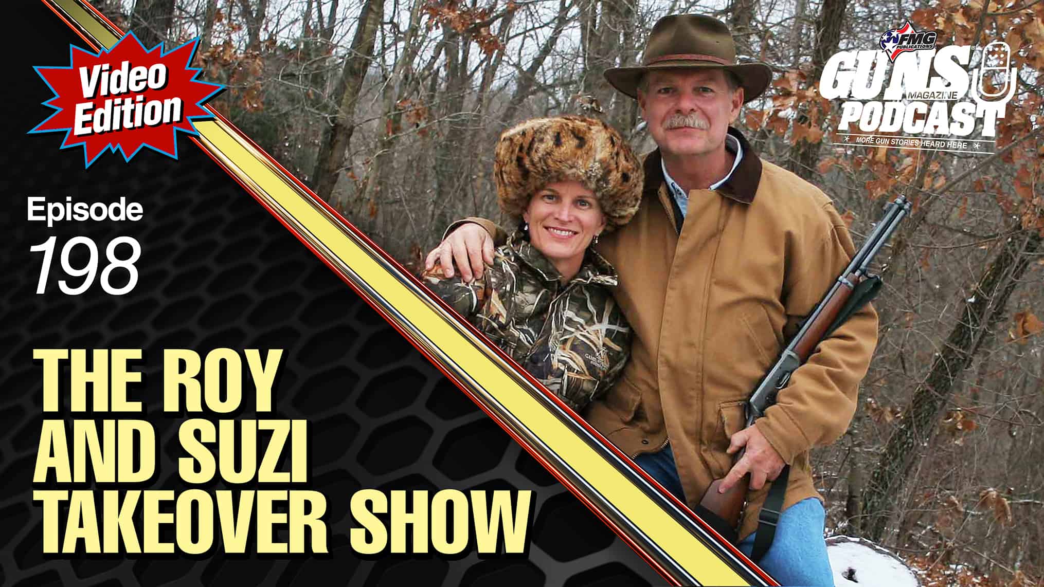 Photo of Roy & Suzi Huntington along with yellow text on a dark background that reads 