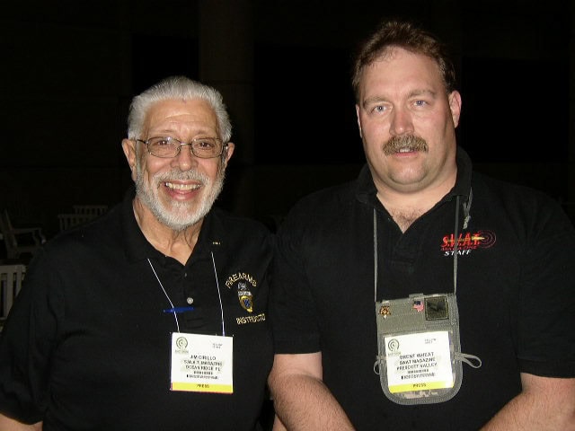 You never know who you’ll run into at SHOT. Outside the Convention Center, waiting for a ride, Brent ran into famed gunfighter Jim Cirillo.